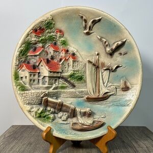 Seaside Village Wall 3D Art Chalkware Plate